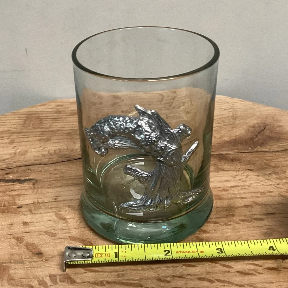 ⚫️ Vintage - Frankli Wild Pewter Leopard Whiskey Tumbler Glass - Rare